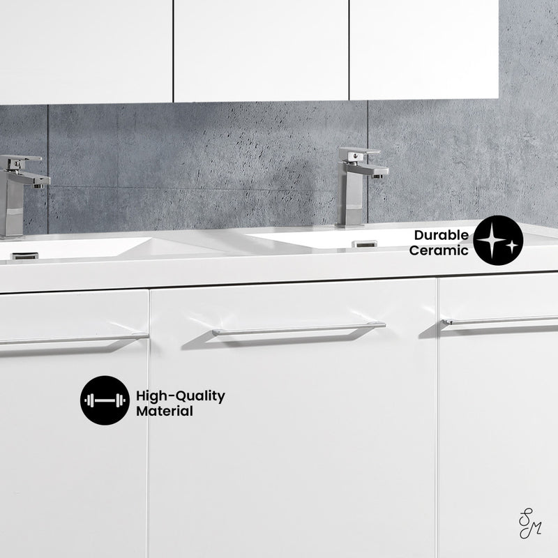 Annecy 60" Freestanding Bathroom Vanity in White with Sink Top