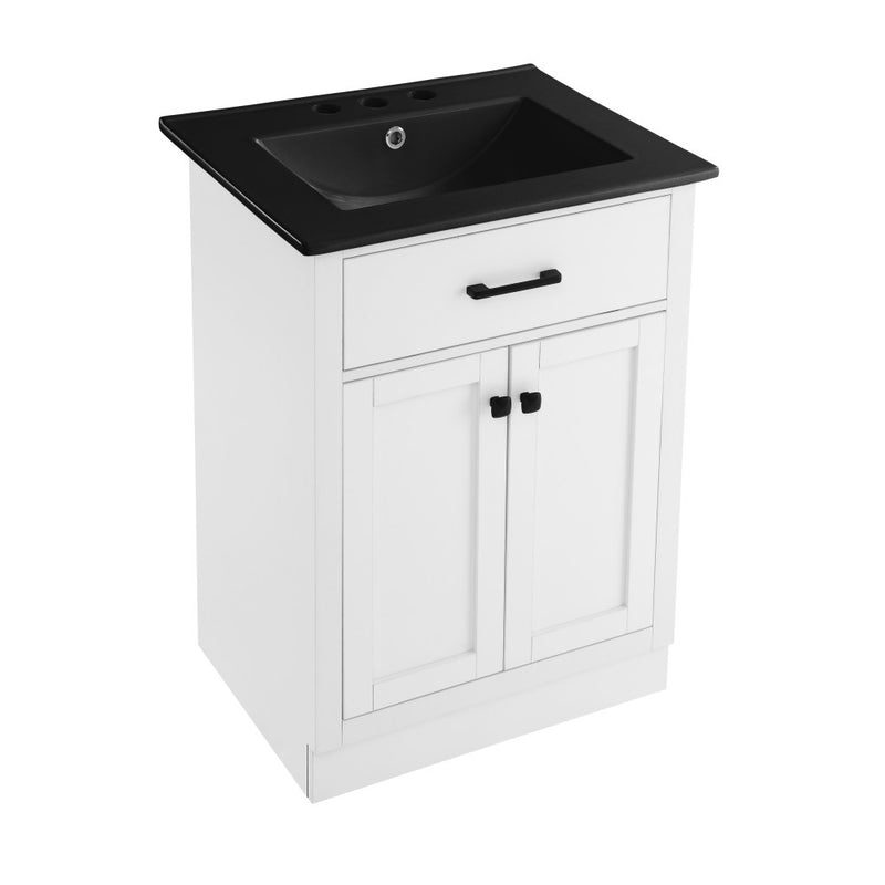 Burdon 24" Freestanding Bathroom Vanity in White with Black 3-Hole Centerset Sink Top