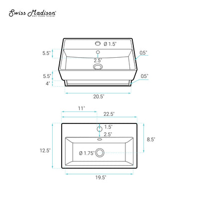 Claire 22" Wall-Mount Bathroom Sink with Silver Towel Bar