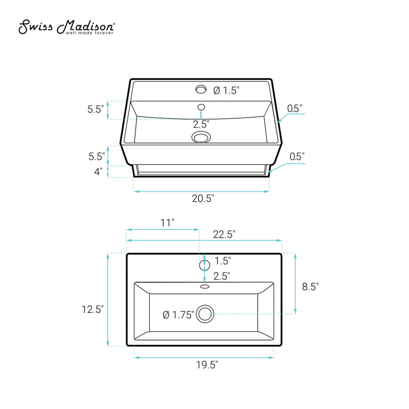 Claire 22" Wall-Mount Bathroom Sink with Silver Towel Bar