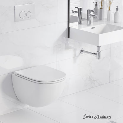 St. Tropez Wall-Hung Toilet Bundle 0.8/1.6 GPF Dual Flush in Glossy White with Flush Plate