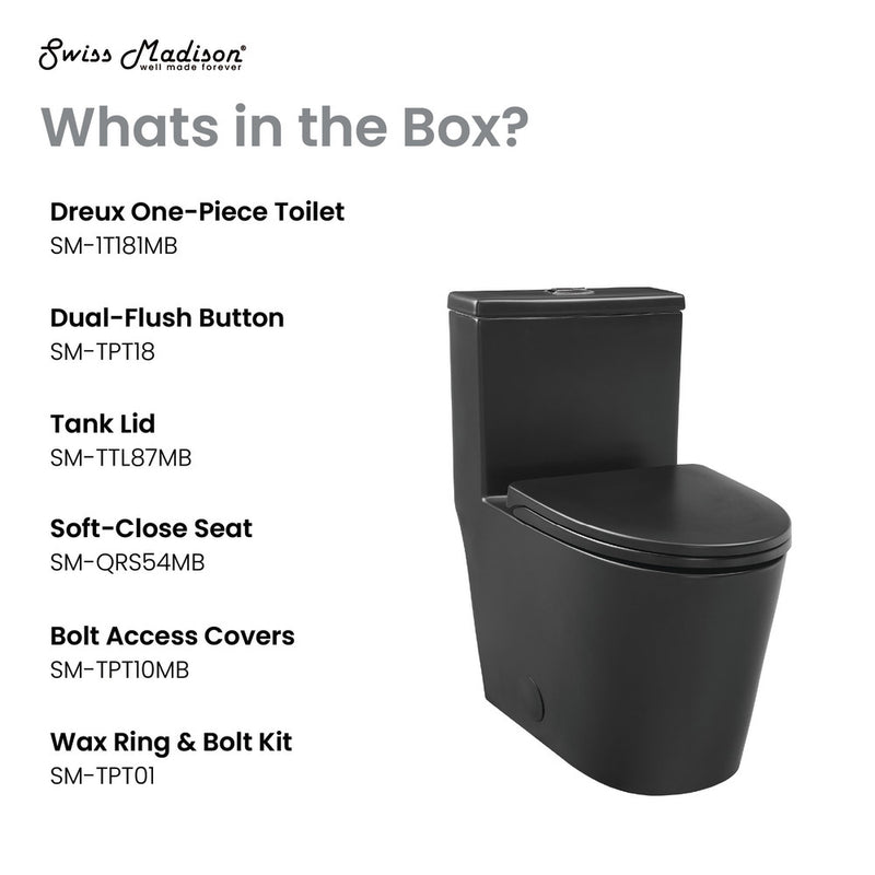 Dreux One Piece Elongated Dual Flush Toilet with 0.95/1.26 GPF in Matte Black