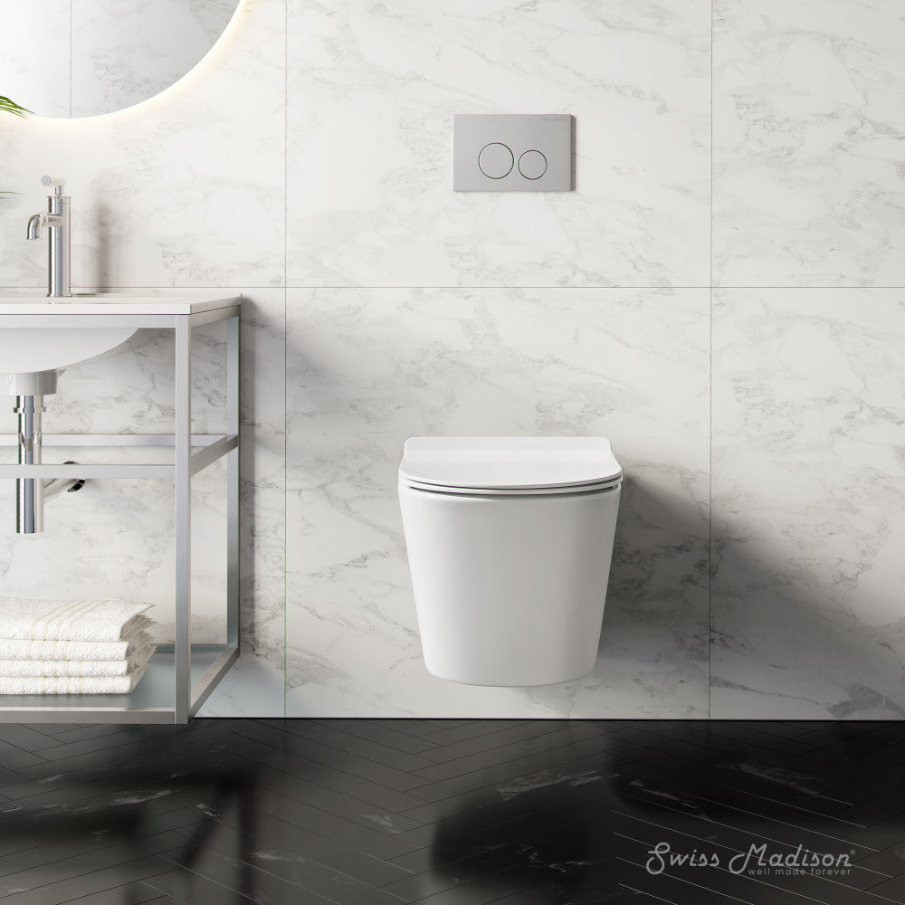 Calice Wall-Hung Toilet Bundle 0.8/1.6 GPF Dual Flush in Glossy White with Flush Plate