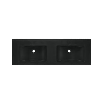 48" Zero Hole Double Basin Vanity Sink Top in Matte Black