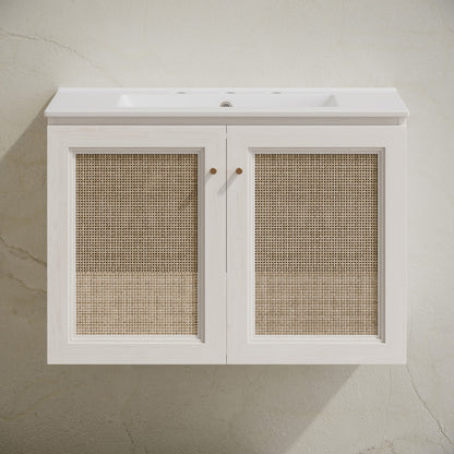 Classe 30" Wall-Mounted Bathroom Vanity in White Oak with Widespread Faucet Holes Vanity Top
