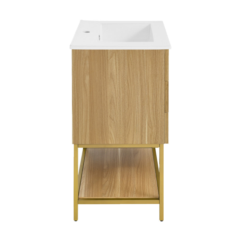 Carre 24" Freestanding Bathroom Vanity in Golden Oak with Sink Top