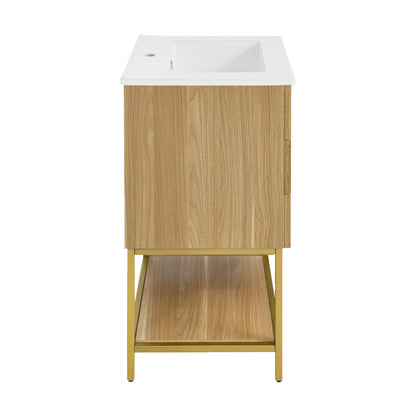 Carre 24" Freestanding Bathroom Vanity in Golden Oak with Sink Top