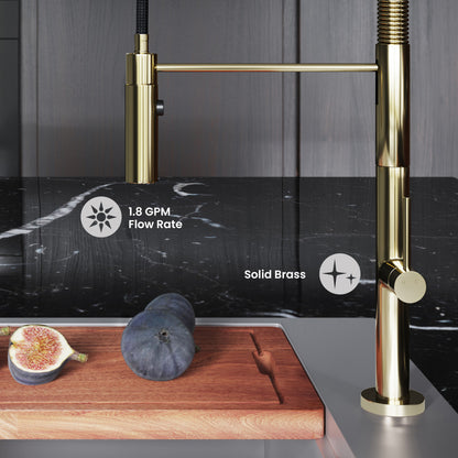 Chalet Single Handle, Pull-Down Kitchen Faucet in Brushed Gold