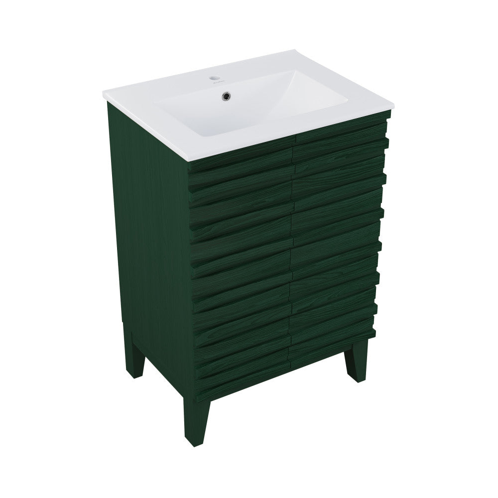 Cascade 24" Freestanding Bathroom Vanity in Green Oak with Sink Top