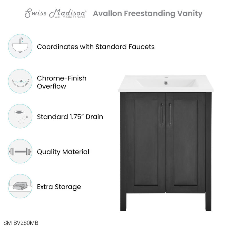 Avallon 24" Freestanding Bathroom Vanity in Black with Sink Top