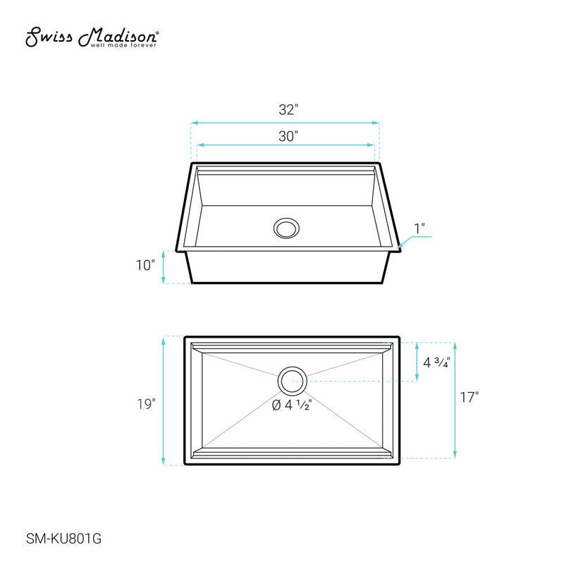 Tourner 32" 18 Gauge Stainless Steel Undermount Kitchen Sink in Polished Gold