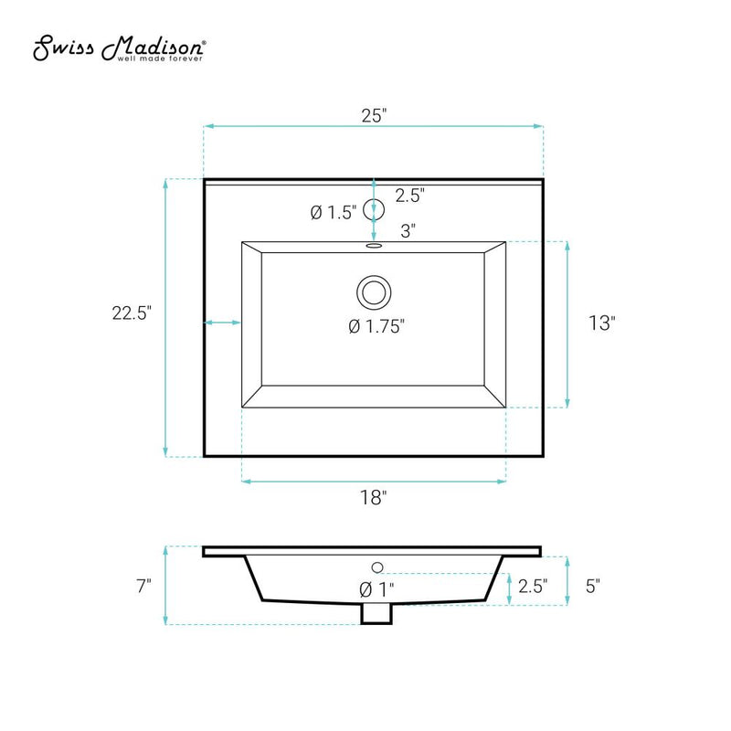 Voltaire 25 Vanity Top Sink with Single Faucet Hole