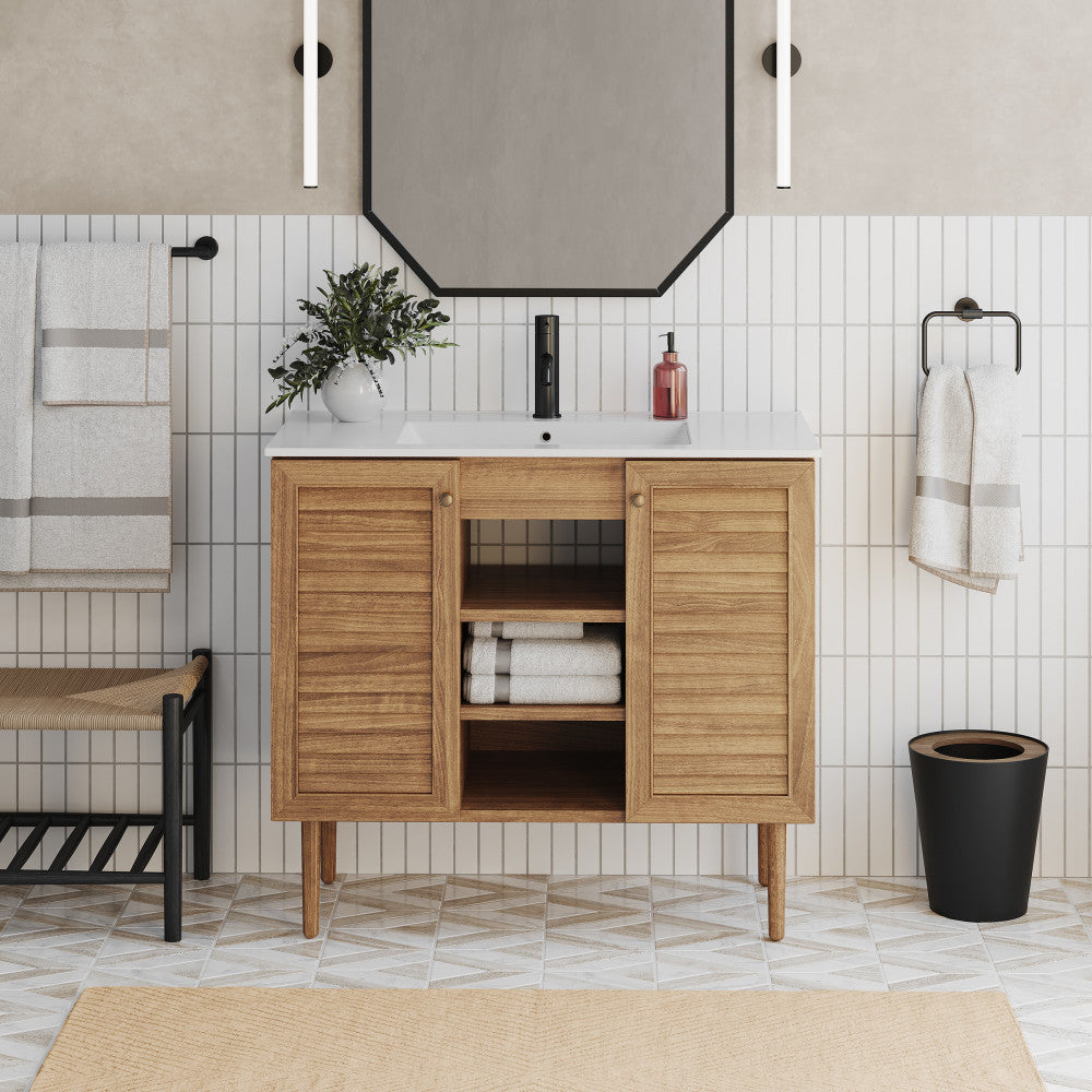 Bron 36" Freestanding Bathroom Vanity in Golden Oak with Sink Top