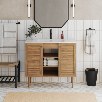 Bron 36" Freestanding Bathroom Vanity in Golden Oak with Sink Top