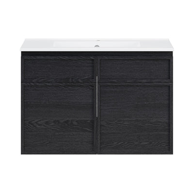 St. Tropez 30" Wall-Mounted Bathroom Vanity in Black Oak with Sink Top