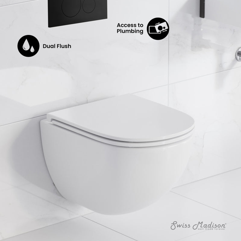 St. Tropez Wall-Hung Toilet Bundle 0.8/1.6 GPF Dual Flush in Glossy White with Black Flush Plate