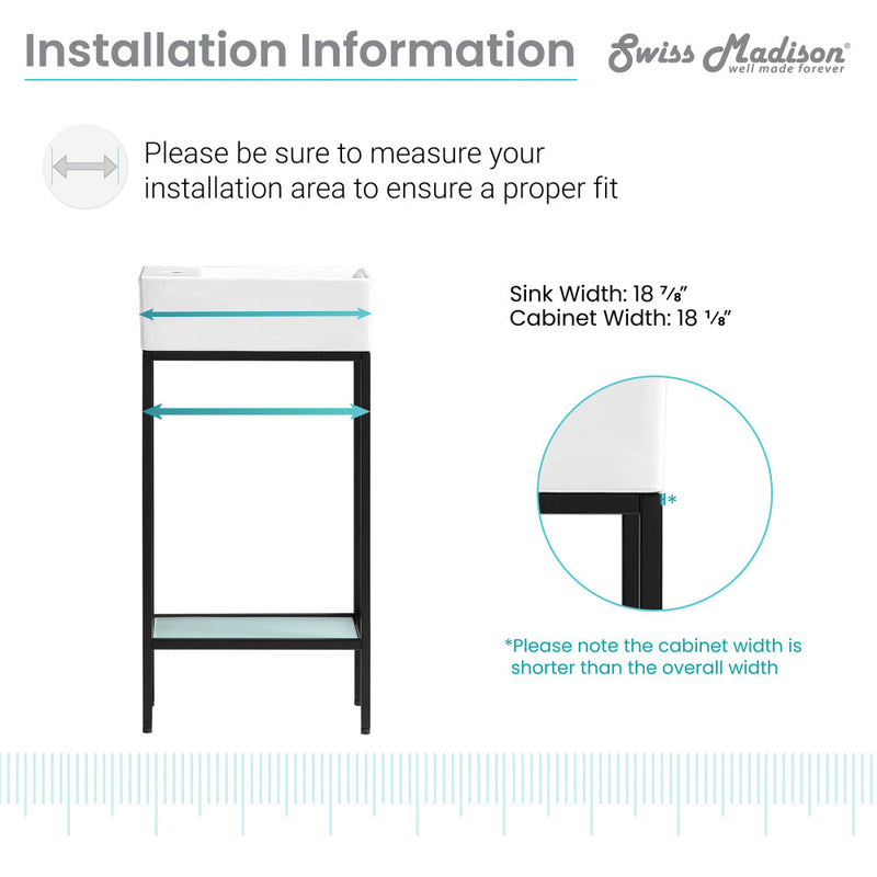 Pierre 19.5 Single, Freestanding, Open Shelf, Matte Black Frame Bathroom Vanity