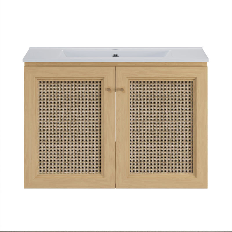 Classe 30" Wall-Mounted Bathroom Vanity in Natural Oak with Single Faucet Hole Vanity Top