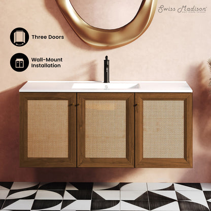Classe 48" Wall-Mounted Bathroom Vanity in Brown Oak