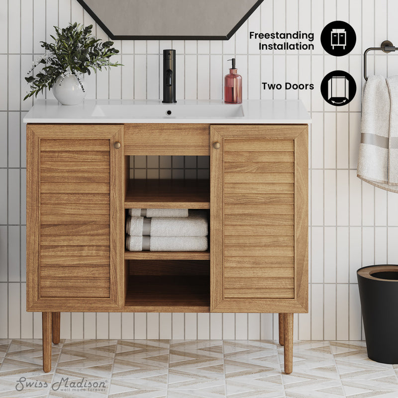 Bron 36" Freestanding Bathroom Vanity in Golden Oak with Sink Top
