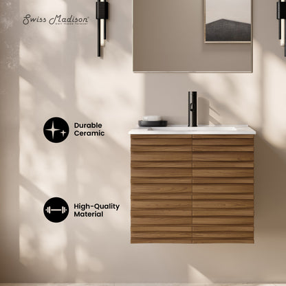 Cascade 24" Wall-Mounted Bathroom Vanity in Brown Oak with Sink Top