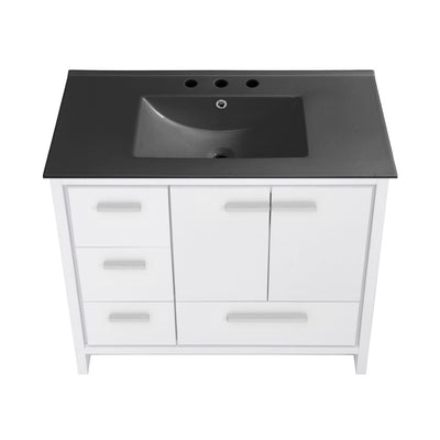 Virage 36 in. White Bathroom Vanity With Black, 3-Hole Ceramic Sink Top