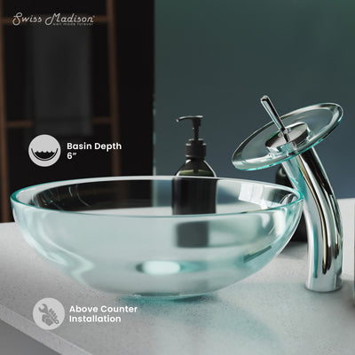 Cascade 16.5 Glass Vessel Sink with Faucet, Clear