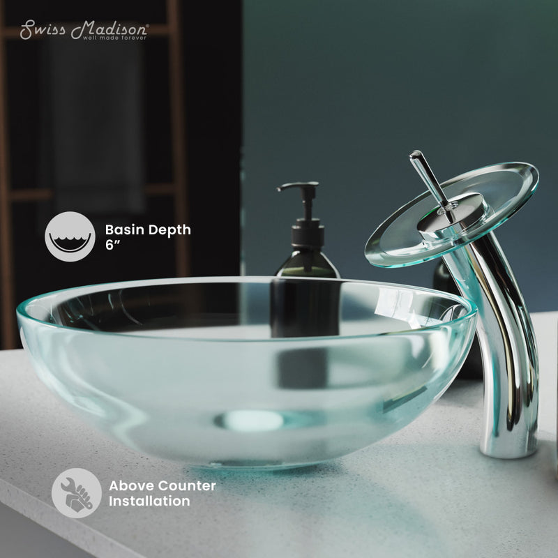 Cascade 16.5 Glass Vessel Sink with Faucet, Clear