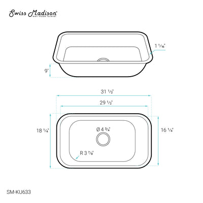 Toulouse 32 x 18 Stainless Steel, Single Basin, Under-Mount Kitchen Sink