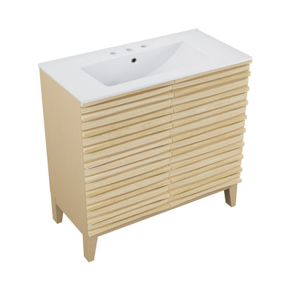 Cascade 30" Freestanding Bathroom Vanity in Natural Oak with 3-Hole Widespread Sink Top
