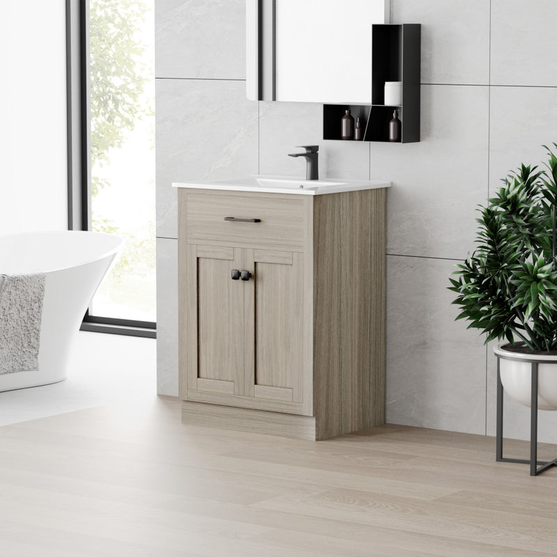 Burdon 24" Freestanding Bathroom Vanity in Weathered Oak with Sink Top