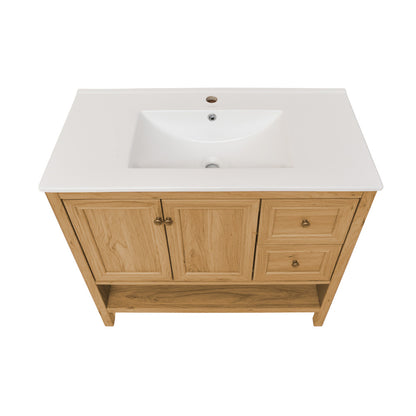Chateau 36" Freestanding Bathroom Vanity in Golden Oak with Sink Top