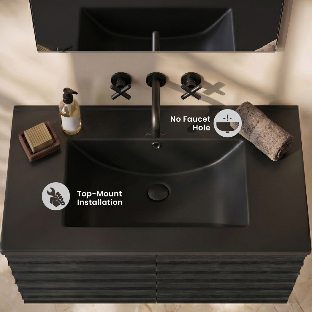 30" Zero Hole Vanity Sink Top in Matte Black