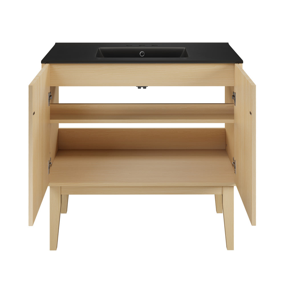 Bosse 36" Freestanding Bathroom Vanity in Natural Oak with Black 3-Hole Widespread Sink Top