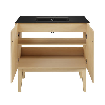 Bosse 36" Freestanding Bathroom Vanity in Natural Oak with Black 3-Hole Widespread Sink Top