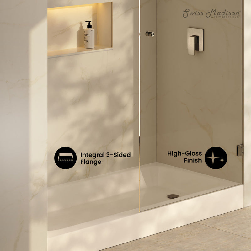 Voltaire 60 x 30 Shower Pan Base with Right Drain in Glossy Bisque