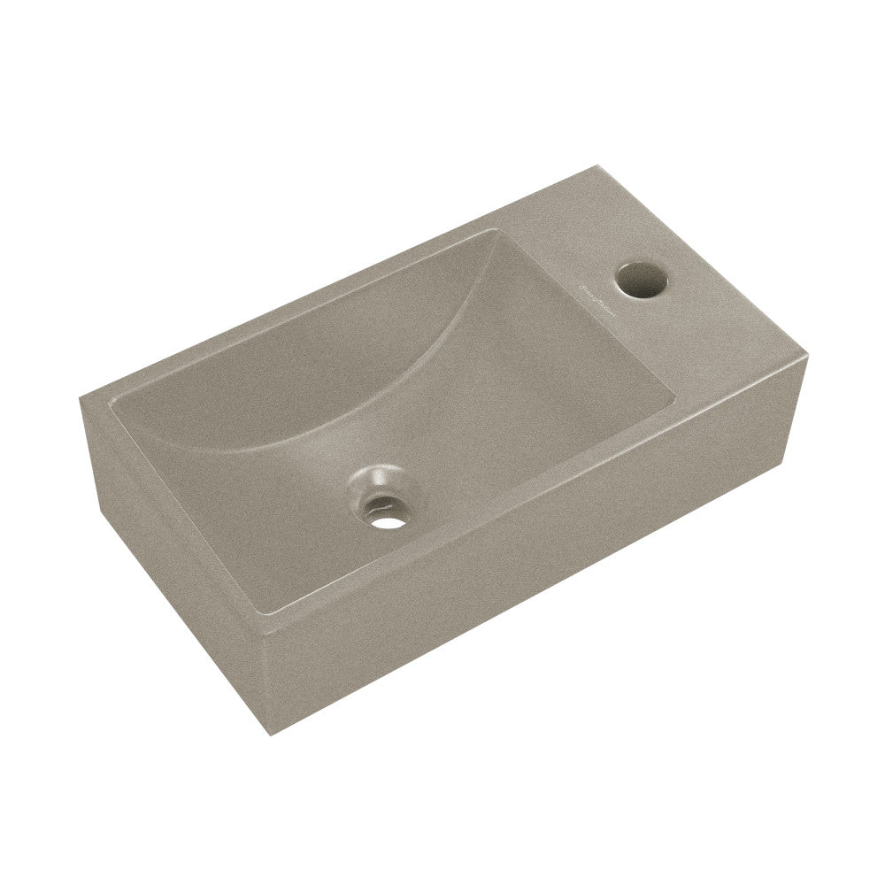 Lisse 16" Concrete Rectangle Wall-Mounted Sink with Right Side Faucet Mount in Matte Taupe