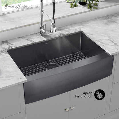 Rivage 33 x 21 Stainless Steel, Single Basin, Farmhouse Kitchen Sink with Apron in Black