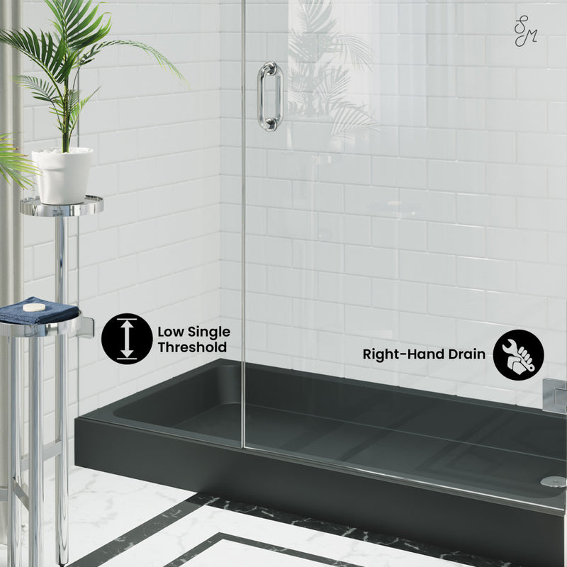 Voltaire 60" x 32" Acrylic Black, Single-Threshold, Right-Hand Drain, Shower Base