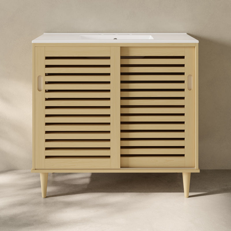 Delice 36" Freestanding Bathroom Vanity in Natural Oak with 3-Hole Widespread Sink Top