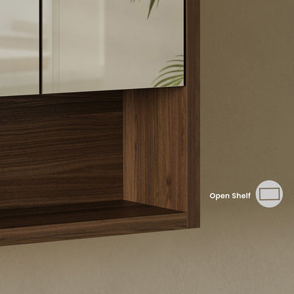 Delice 24 x 30 Rectangular Wall Mount Medicine Cabinet in Walnut with Open Shelf