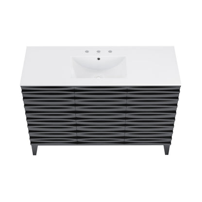 Cascade 48 in. Black Oak Bathroom Vanity With White, 3-Hole Ceramic Sink Top