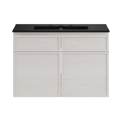 St. Tropez 30" Wall-Mounted Bathroom Vanity in White Oak with Black 3-Hole Widespread Sink Top