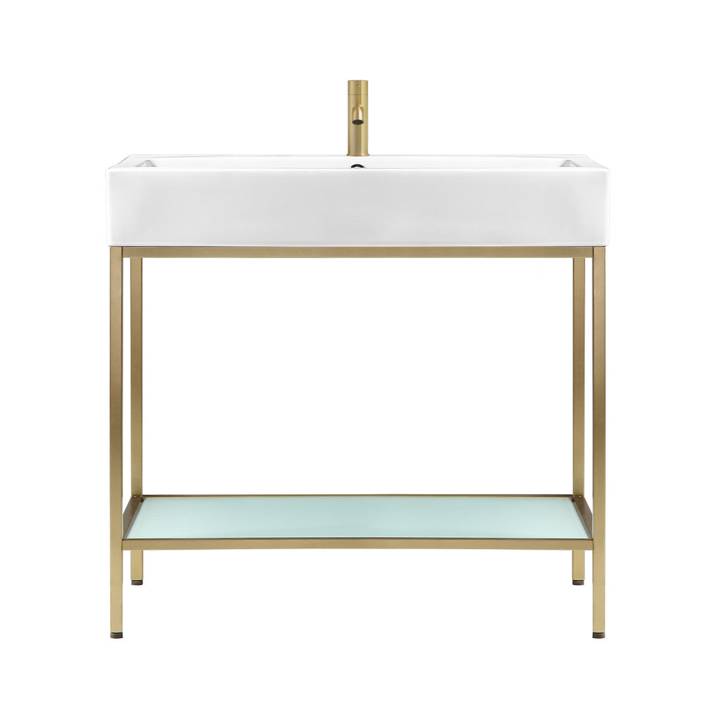 Pierre 32" Open Shelf Gold Frame Freestanding Bathroom Vanity with Sink Top