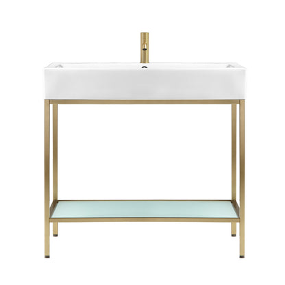 Pierre 32" Open Shelf Gold Frame Freestanding Bathroom Vanity with Sink Top