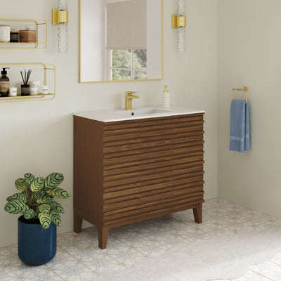 Cascade 36" Brown oak Bath Vanity With White Ceramic Sink Top