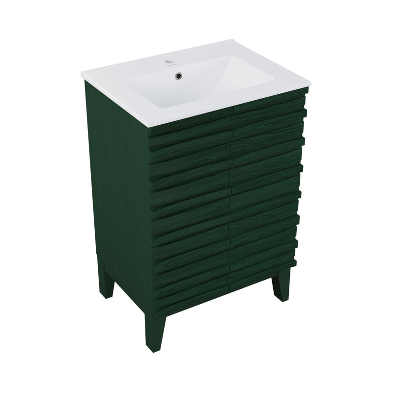 Cascade 24" Freestanding Bathroom Vanity in Green Oak with Sink Top