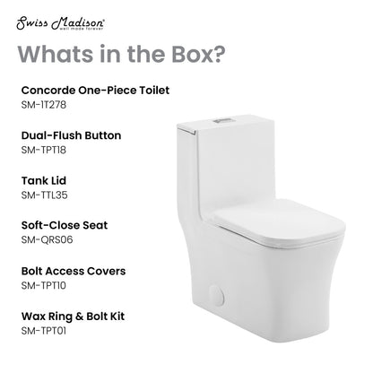Elongated one-piece toilet with dual flush and soft-close seat, 10" rough-in.