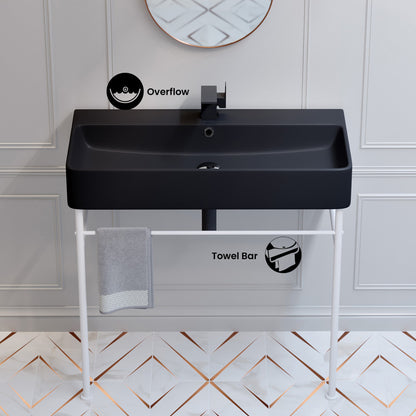 Carre 36 Ceramic Console Sink Matte Black Basin Matte White Legs