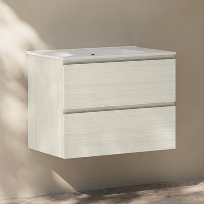 Liberte 30" Wall-Mounted Bathroom Vanity in White Oak with Sink Top